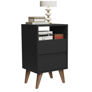 Mesa de noche ideal para organizar la habitación con dos cajones y amplio compartimiento