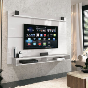 Panel TV Maxi 1.8 Blanco 1 Panel de tv con diseño minimalista, que soporta un televisor de hasta 60''