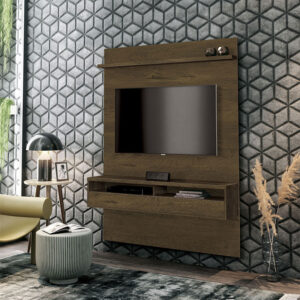 Panel TV Milano Nogal 1 Panel de TV con elegante diseño, con repisa, dos compartimientos y dos puertas