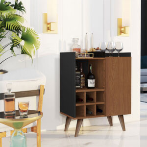 Bar Manhattan Negro Natural 1 Bar con espacio para seis botellas, una puerta y compartimientos