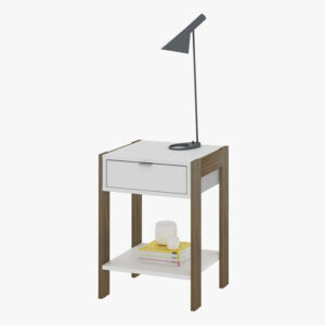Mesa de noche con un cajón y un compartimiento ideal para organizar la habitación