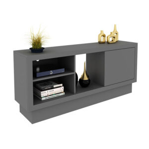 Mesa De Tv Tarragona Gris 1 Mesa de tv con capacidad para televisor de hasta 55 pulgadas, con una puerta y diferentes estantes