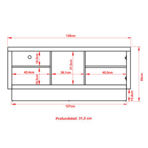 Mesa De Tv Tarragona Gris 4 Mesa de tv con capacidad para televisor de hasta 55 pulgadas, con una puerta y diferentes estantes
